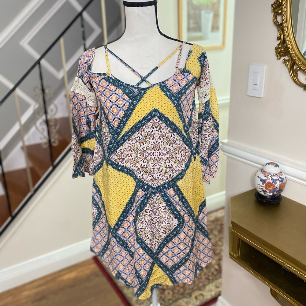 Off The Shoulder Thin Strap Pattern Dress With La… - image 3